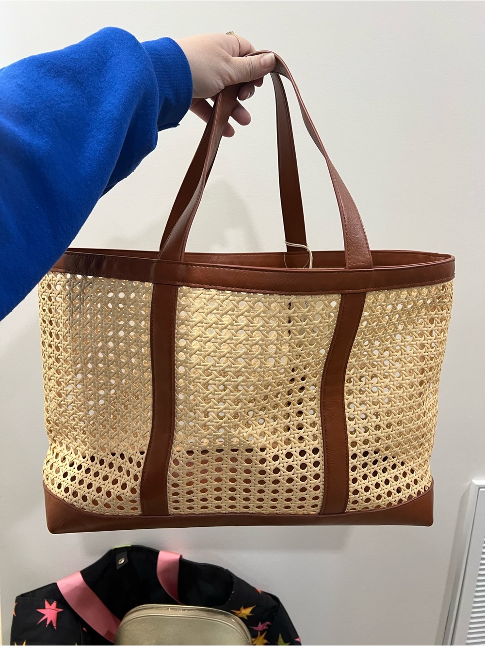 Woven caning Tote with Brown Trim - Women's Beach & Market Bag